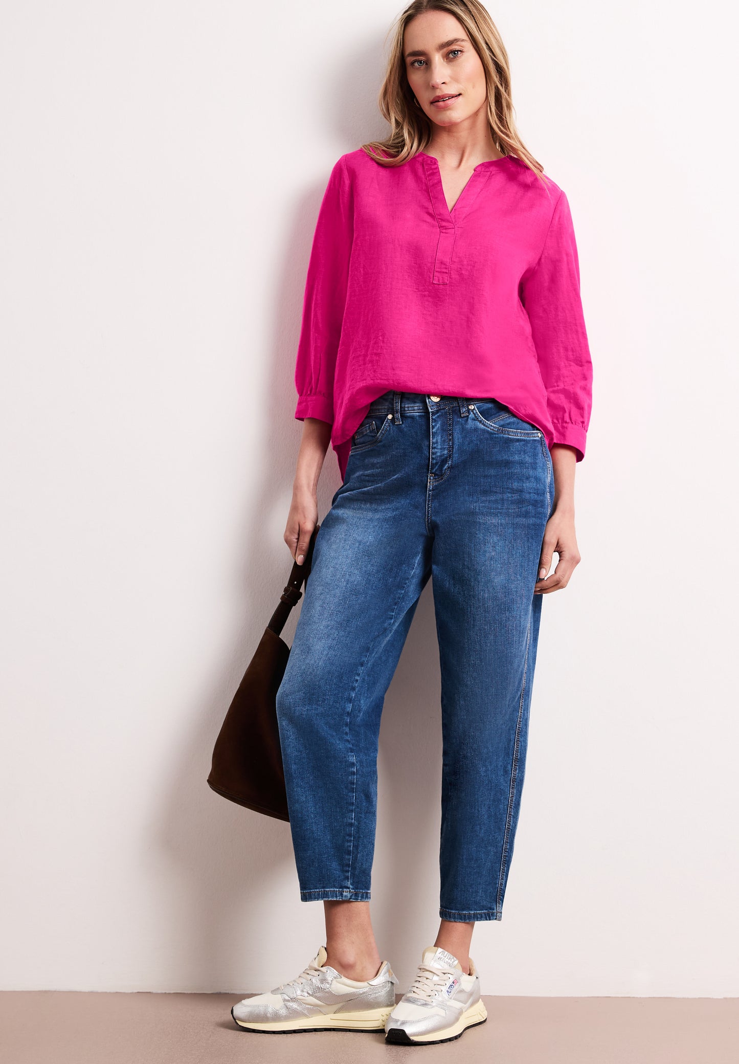 Street One - Bluse mit Split Neck aus Leinenmix - Farbe: magenta dream