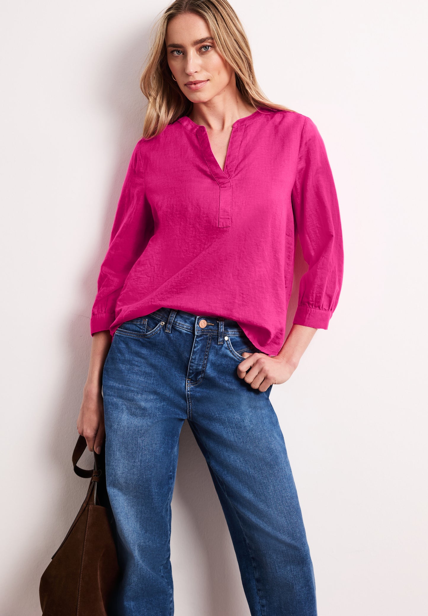 Street One - Bluse mit Split Neck aus Leinenmix - Farbe: magenta dream