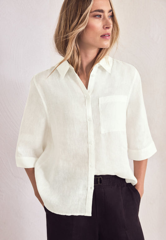 Street One - 3/4-Arm Hemdbluse aus Leinen - Farbe: off white