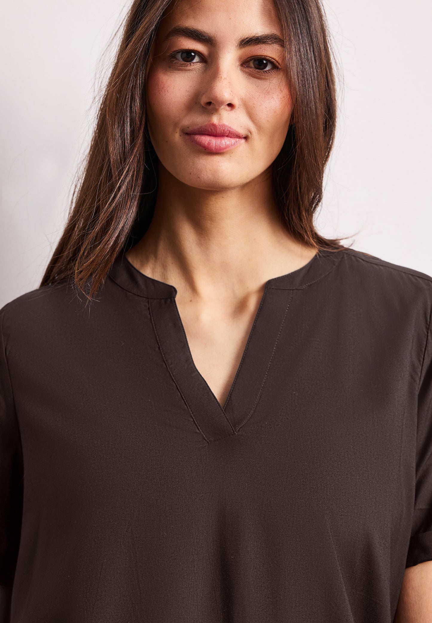 Street One - Kurzarm Bluse mit Turn-Up - Farbe: espresso brown