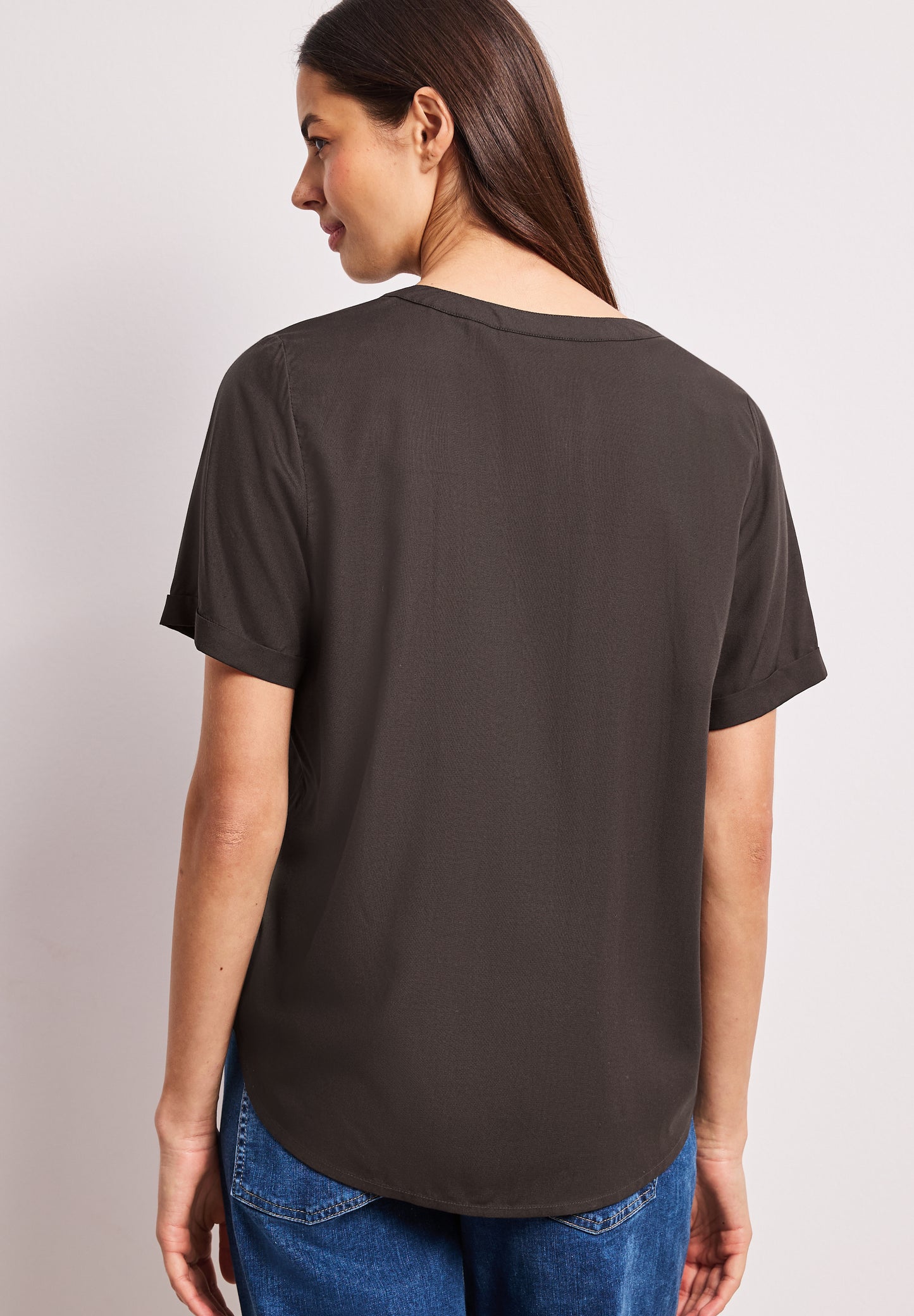 Street One - Kurzarm Bluse mit Turn-Up - Farbe: espresso brown