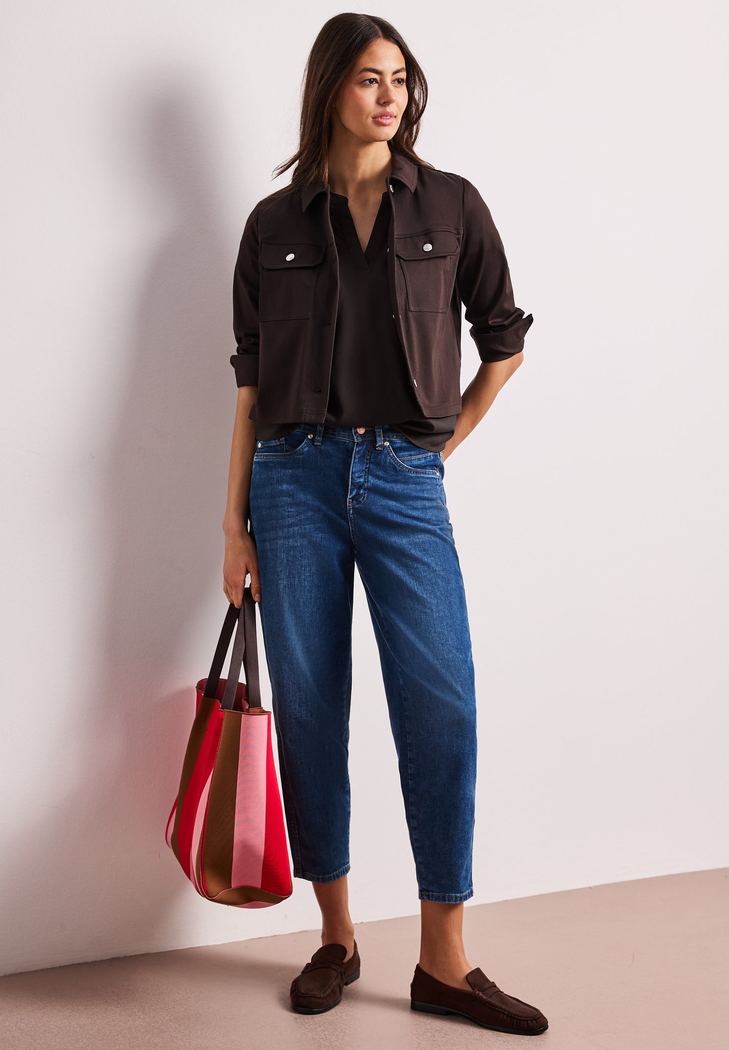 Street One - Kurzarm Bluse mit Turn-Up - Farbe: espresso brown