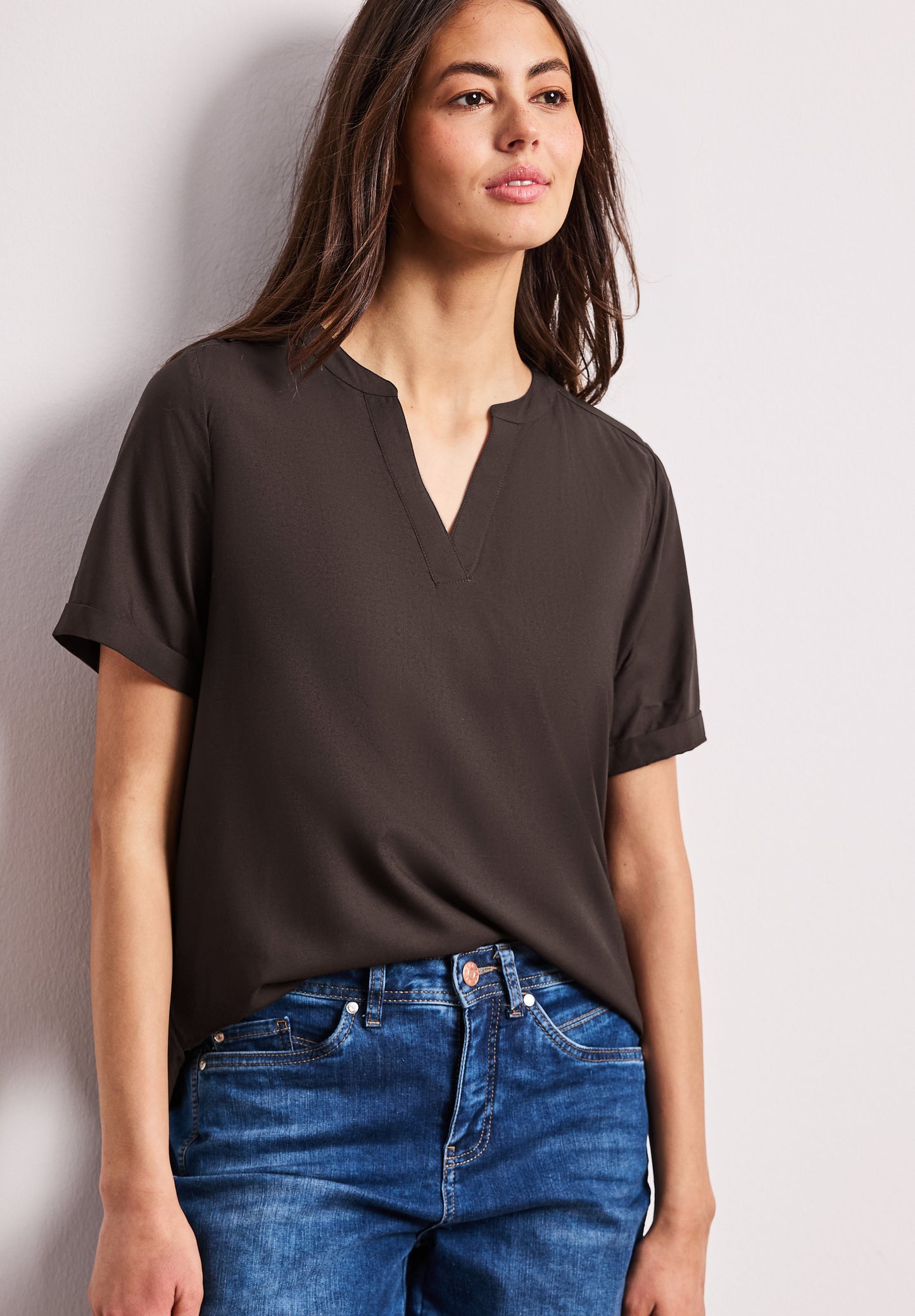 Street One - Kurzarm Bluse mit Turn-Up - Farbe: espresso brown