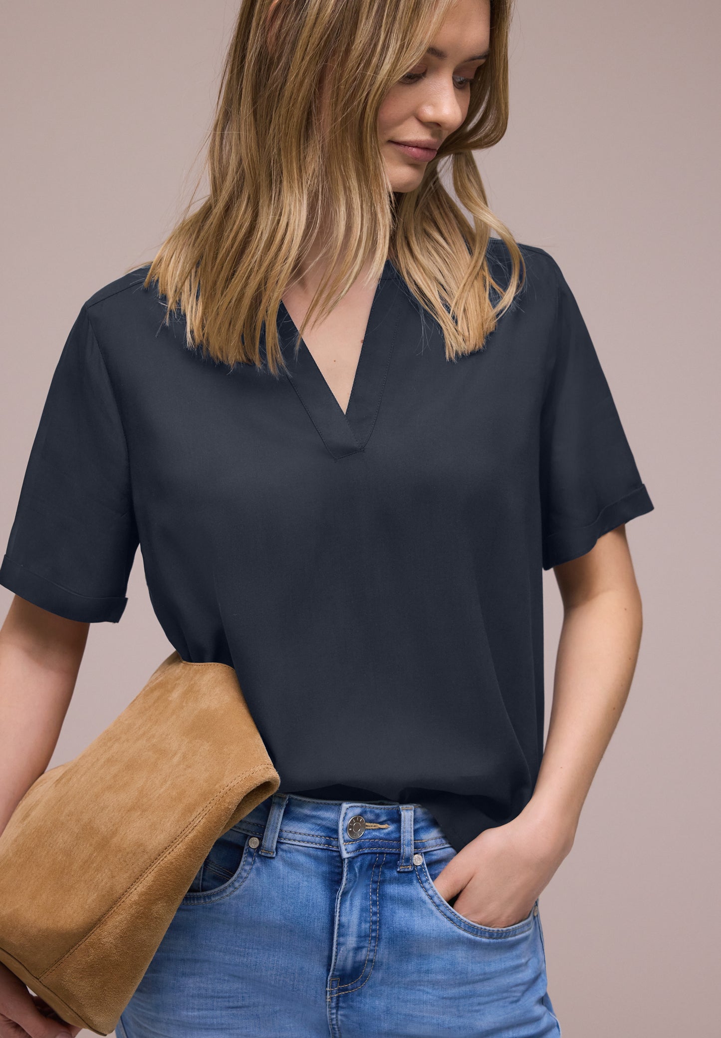 Street One - Kurzarm Bluse mit Turn-Up - Farbe: shadowed navy