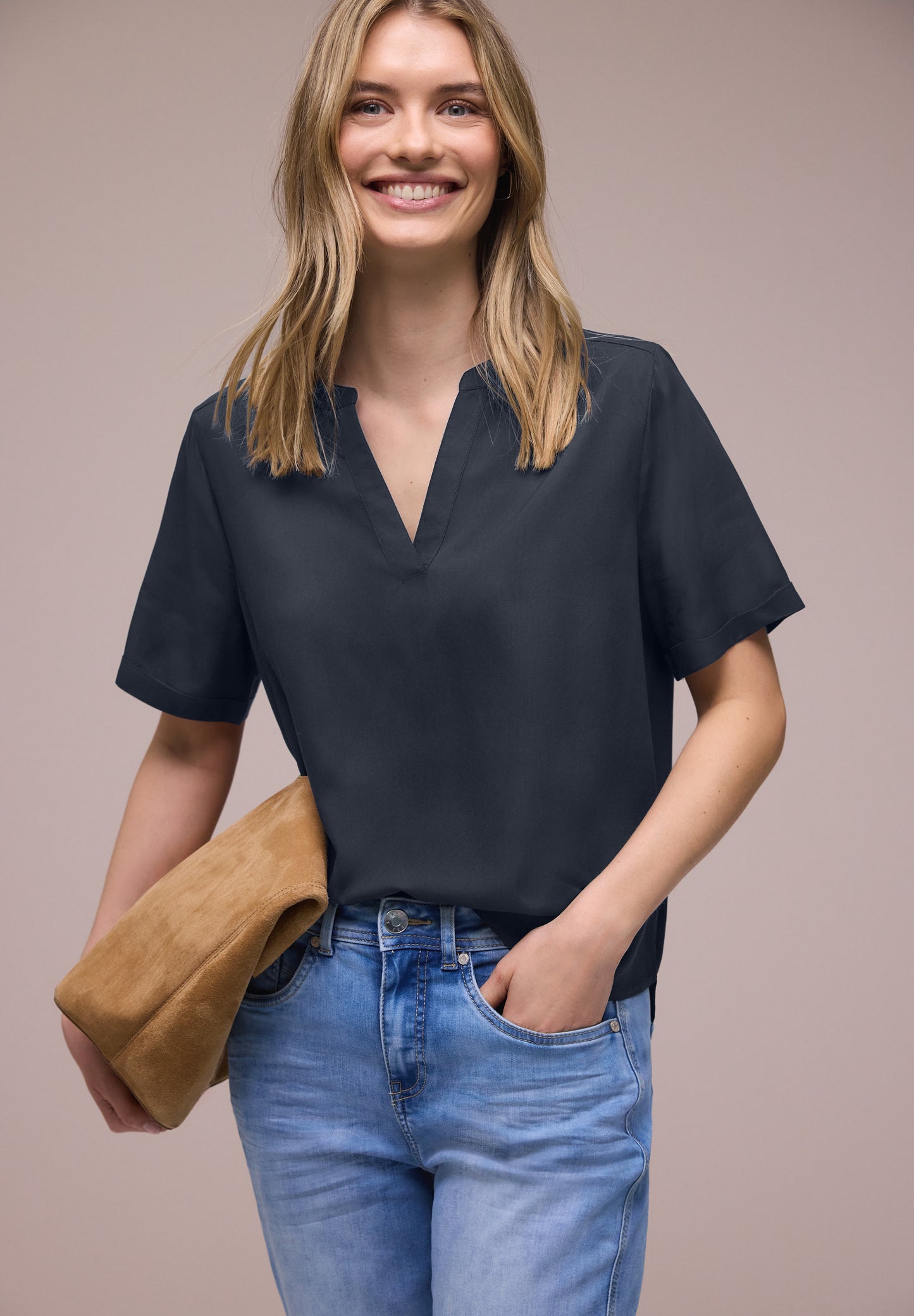 Street One - Kurzarm Bluse mit Turn-Up - Farbe: shadowed navy