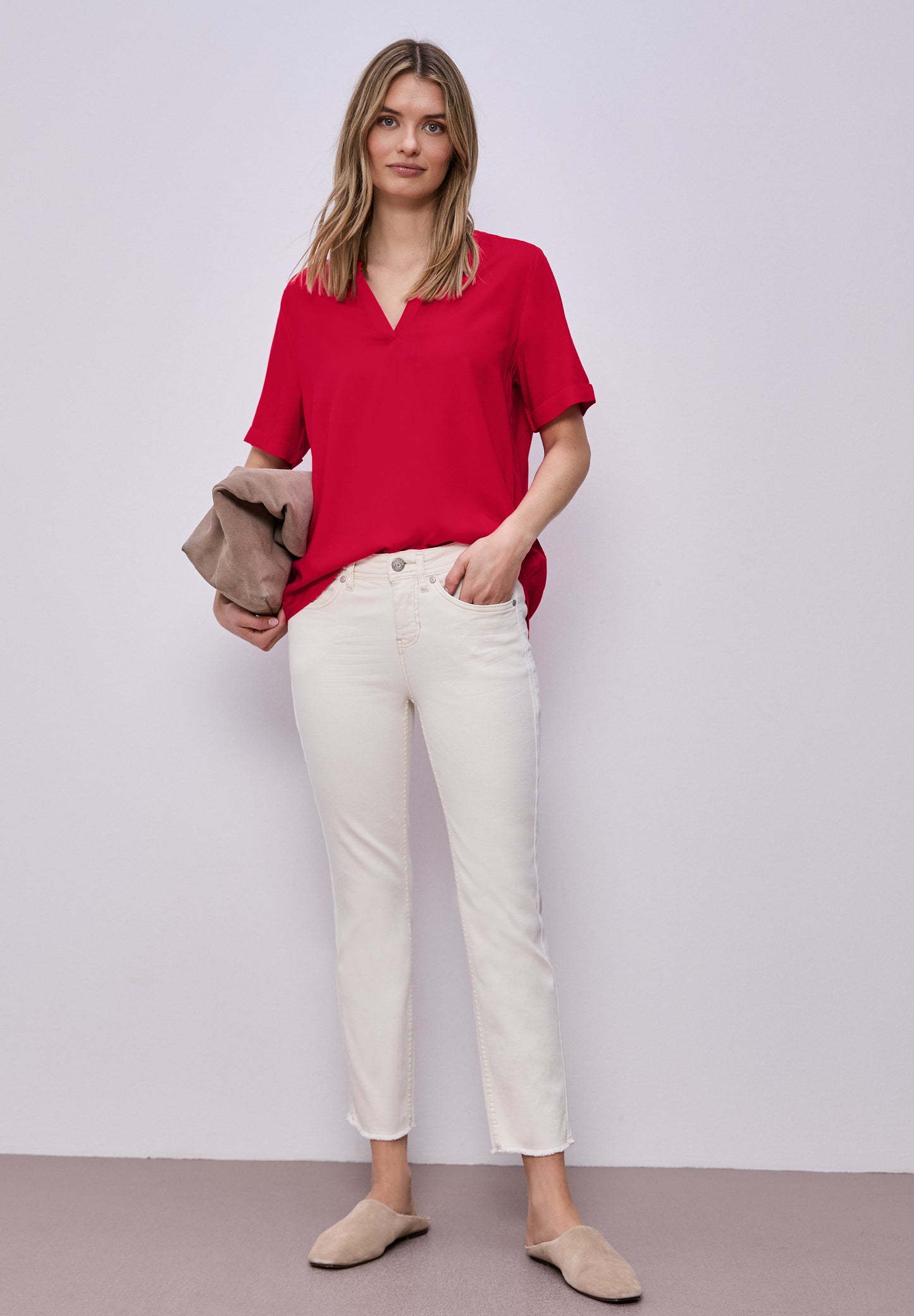 Street One - Kurzarm Bluse mit Turn-Up - Farbe: salsa red