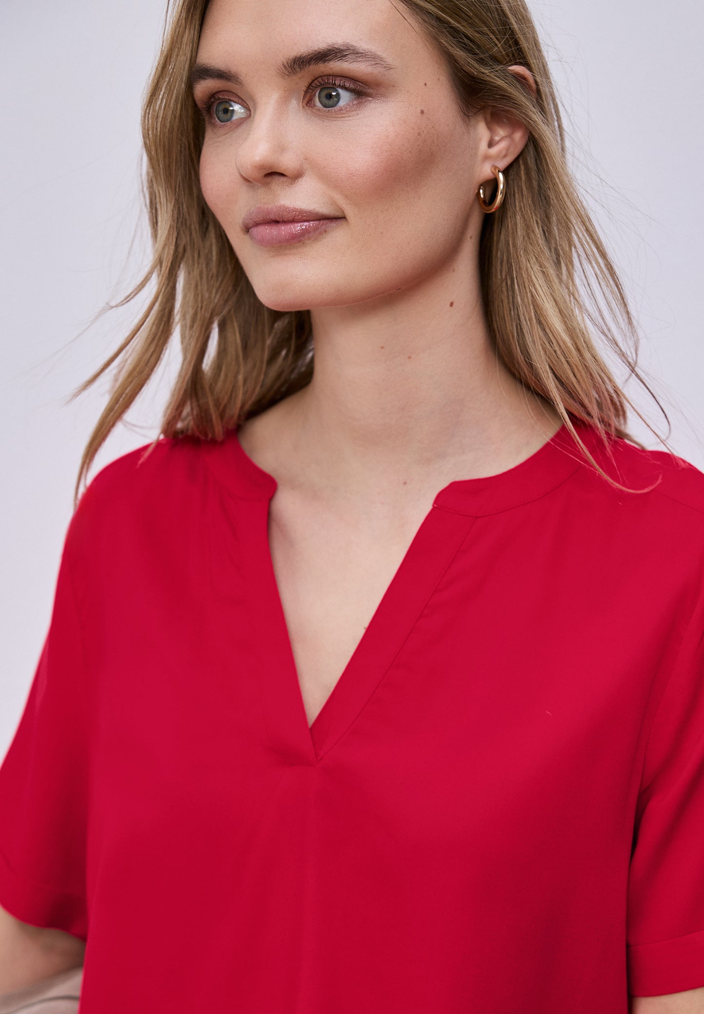 Street One - Kurzarm Bluse mit Turn-Up - Farbe: salsa red
