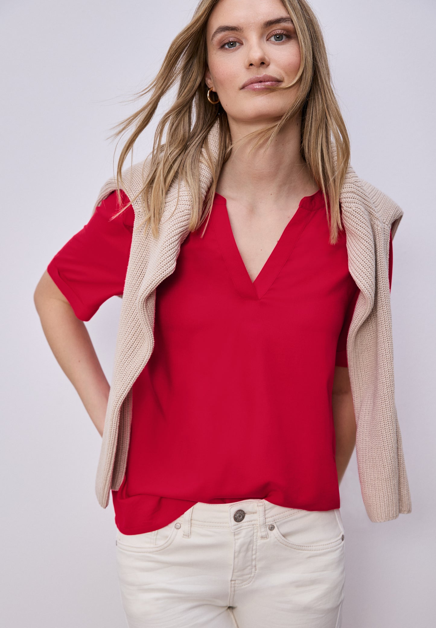 Street One - Kurzarm Bluse mit Turn-Up - Farbe: salsa red