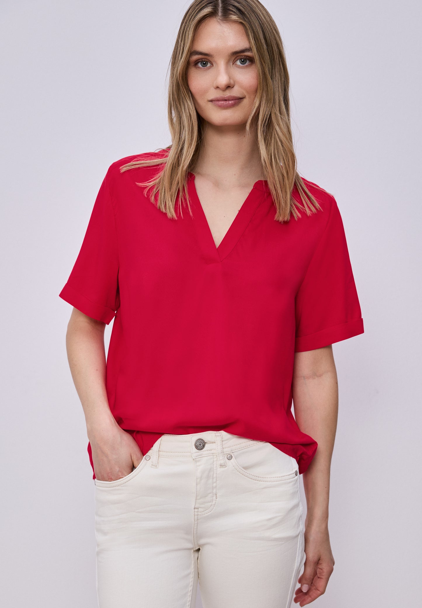 Street One - Kurzarm Bluse mit Turn-Up - Farbe: salsa red