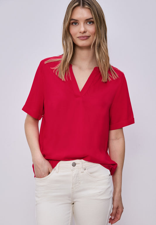 Street One - Kurzarm Bluse mit Turn-Up - Farbe: salsa red