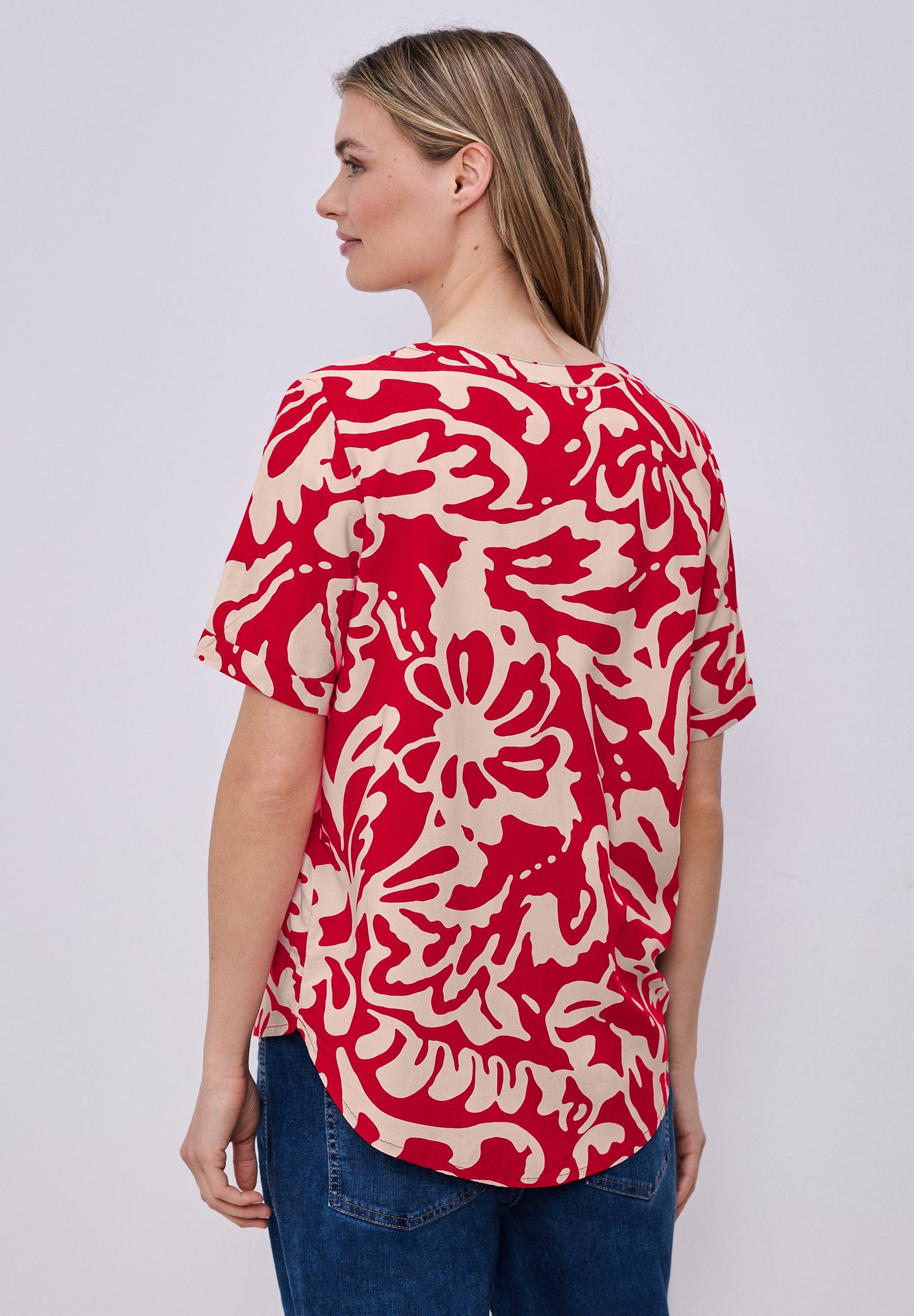 Street One - Kurzarm Bluse mit floralem Muster - Farbe: salsa red