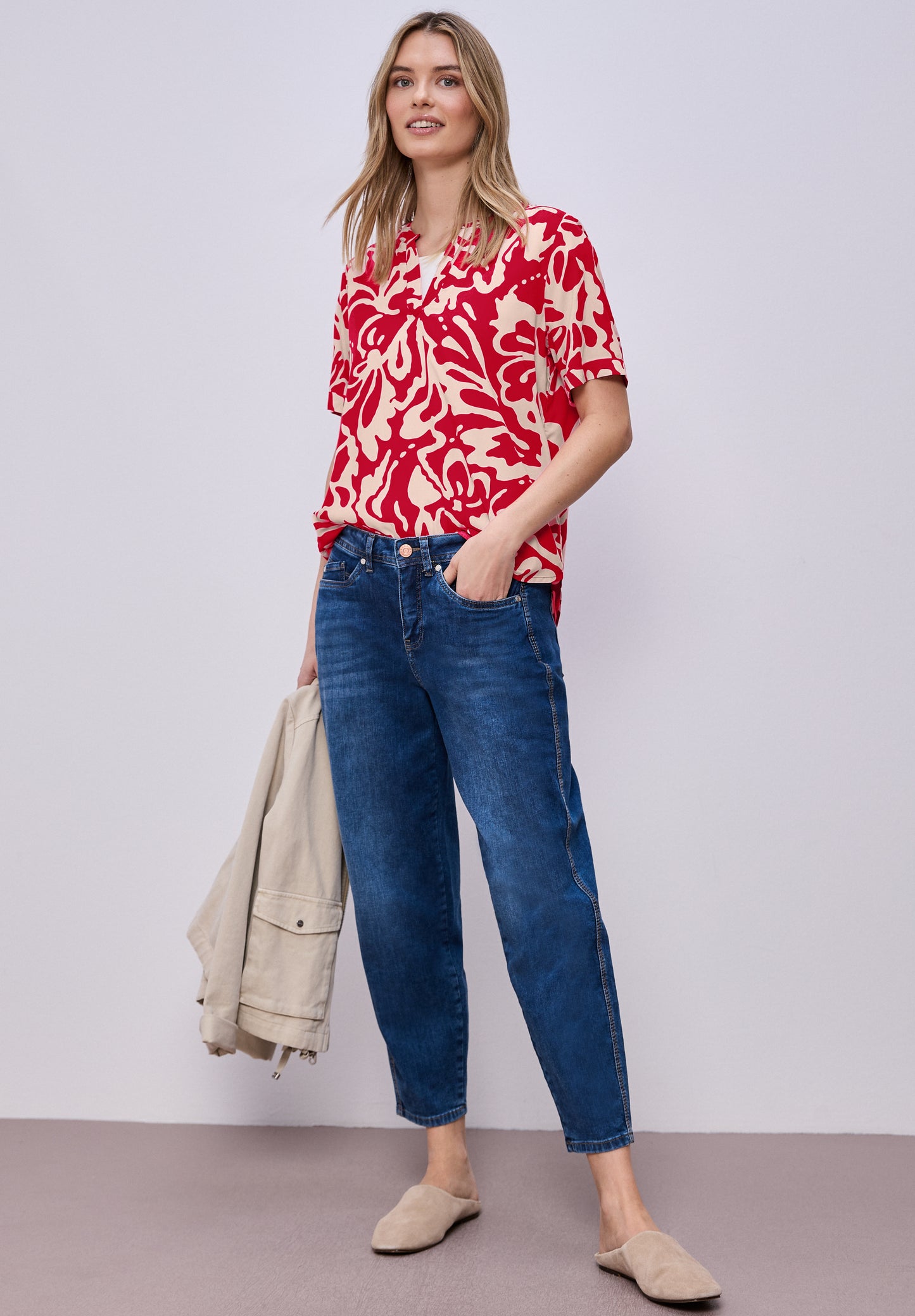 Street One - Kurzarm Bluse mit floralem Muster - Farbe: salsa red