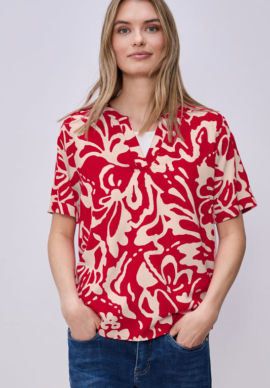 Street One - Kurzarm Bluse mit floralem Muster - Farbe: salsa red