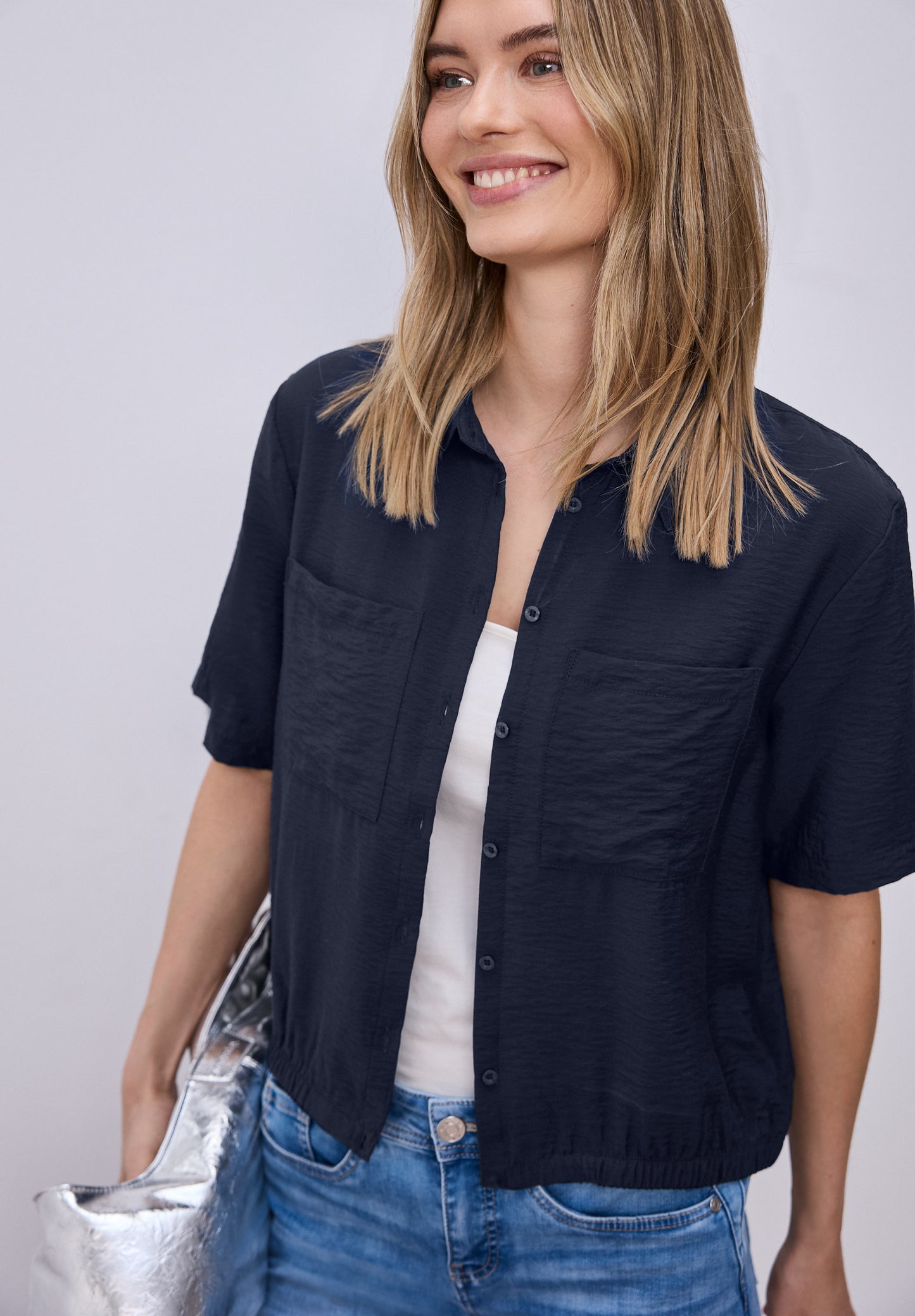 Street One - Kurzarm Bluse mit Elastiksaum - Farbe: shadowed navy