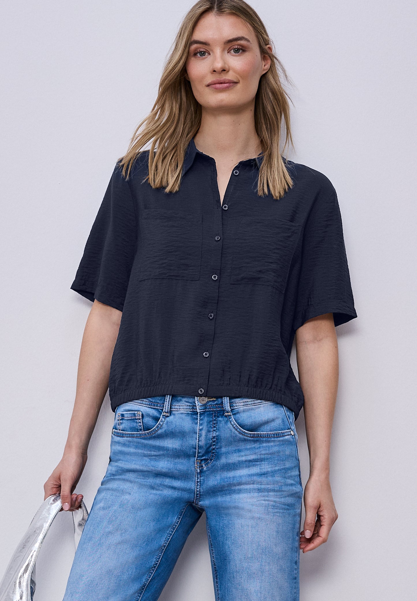 Street One - Kurzarm Bluse mit Elastiksaum - Farbe: shadowed navy