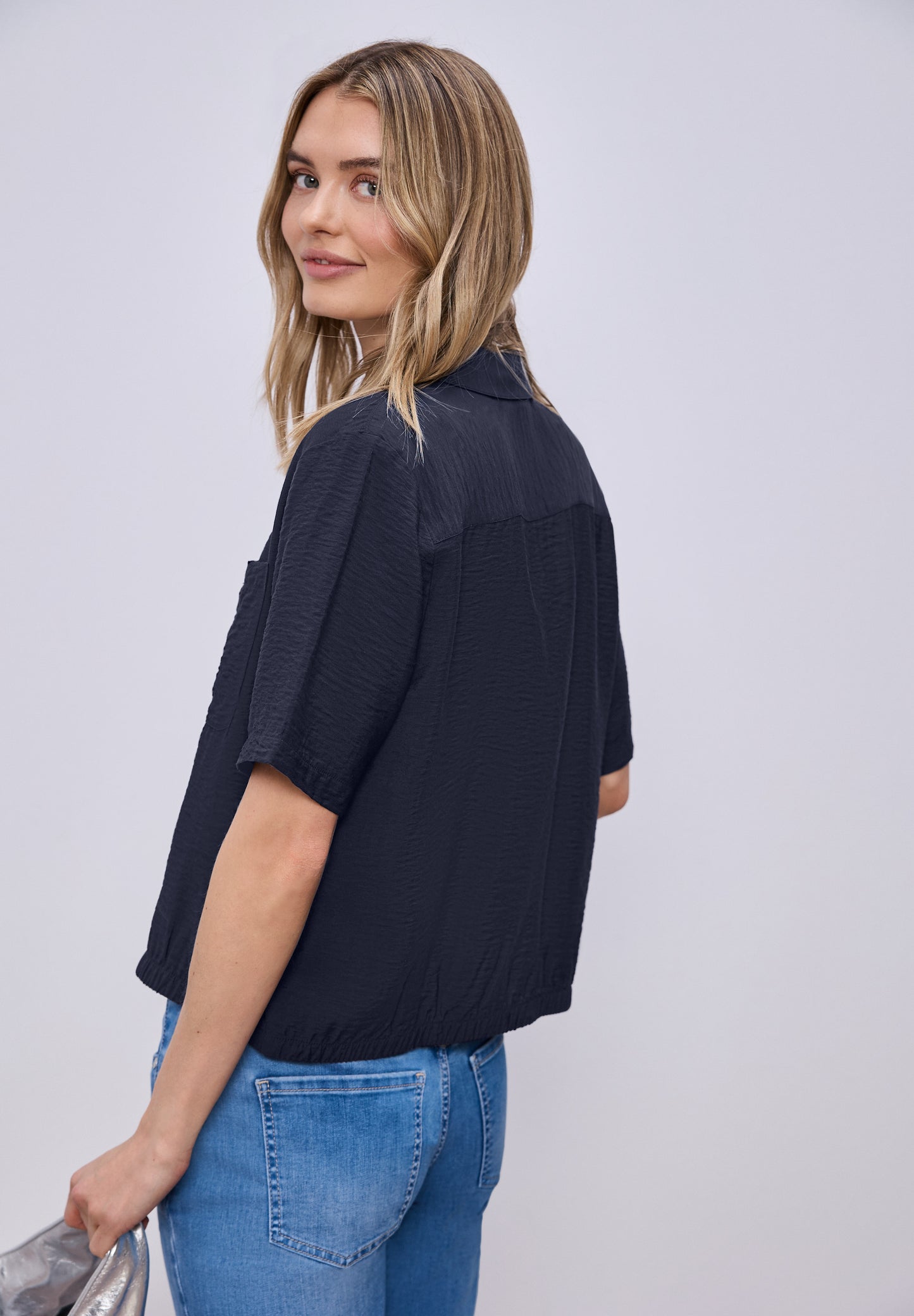 Street One - Kurzarm Bluse mit Elastiksaum - Farbe: shadowed navy