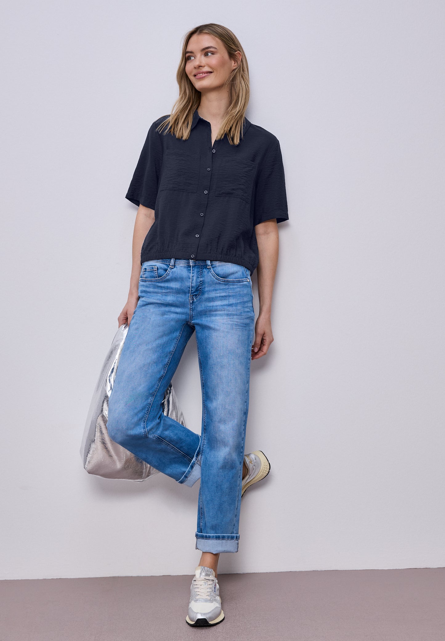 Street One - Kurzarm Bluse mit Elastiksaum - Farbe: shadowed navy