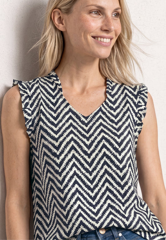 Street One - Blusentop mit V-Neck und Rüschen - Farbe: deep blue