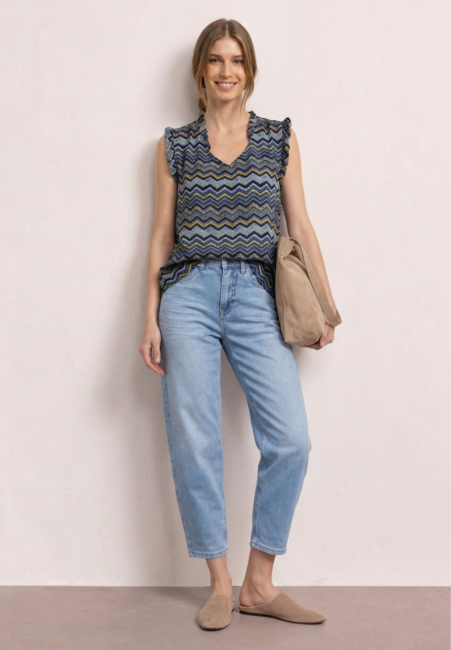 Street One - Blusentop mit V-Neck und Rüschen - Farbe: frozen wave