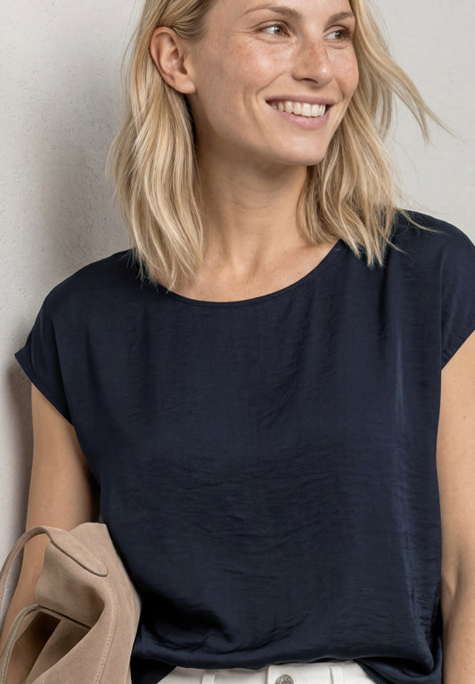 Street One - Dropped Shoulder Blusenshirt mit Rundhals - Farbe: deep blue