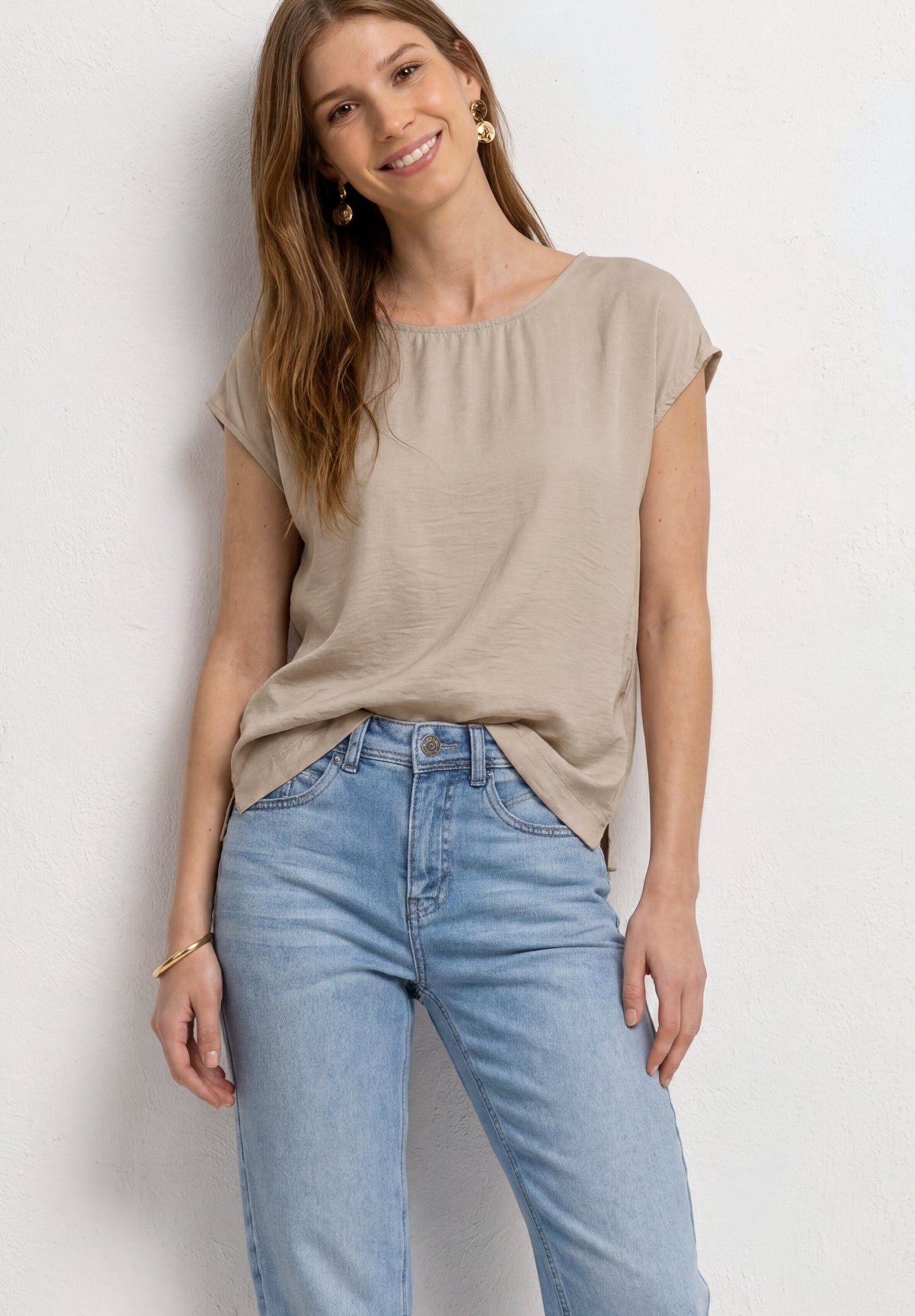 Street One - Dropped Shoulder Blusenshirt mit Rundhals - Farbe: clay sand