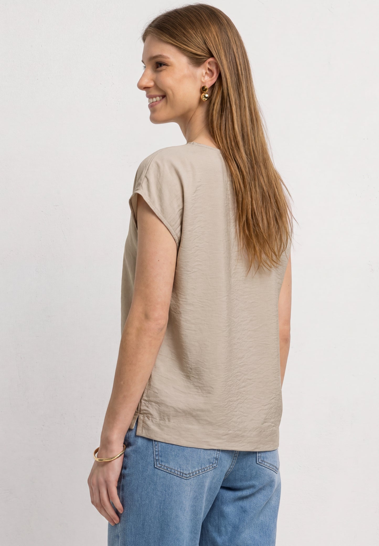 Street One - Dropped Shoulder Blusenshirt mit Rundhals - Farbe: clay sand