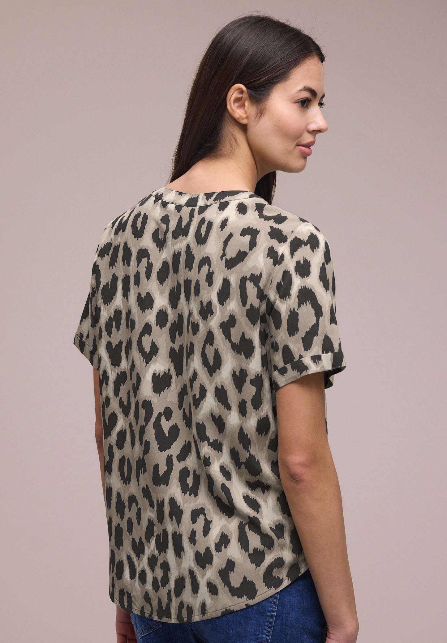 Street One - Bluse mit Split Neck und Animal Print - Farbe: timeless beige
