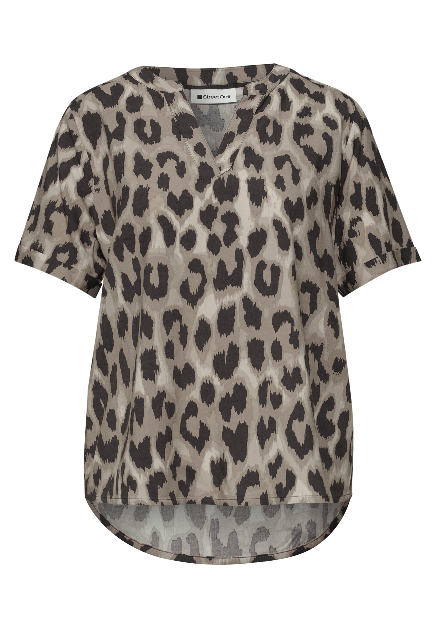 Street One - Bluse mit Split Neck und Animal Print - Farbe: timeless beige