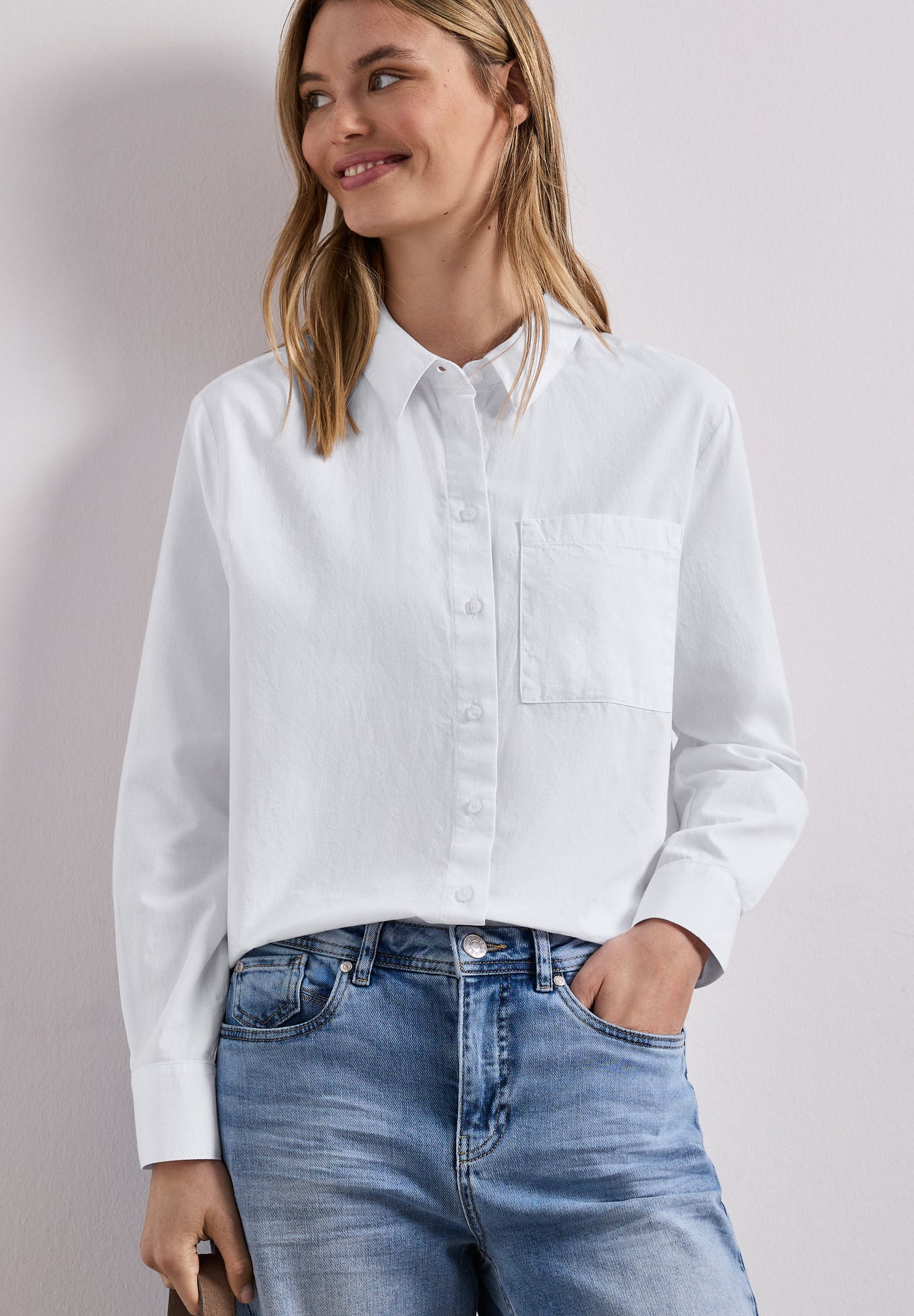 Street One - Langarm Bluse mit Hemdkragen aus Twill - Farbe: White