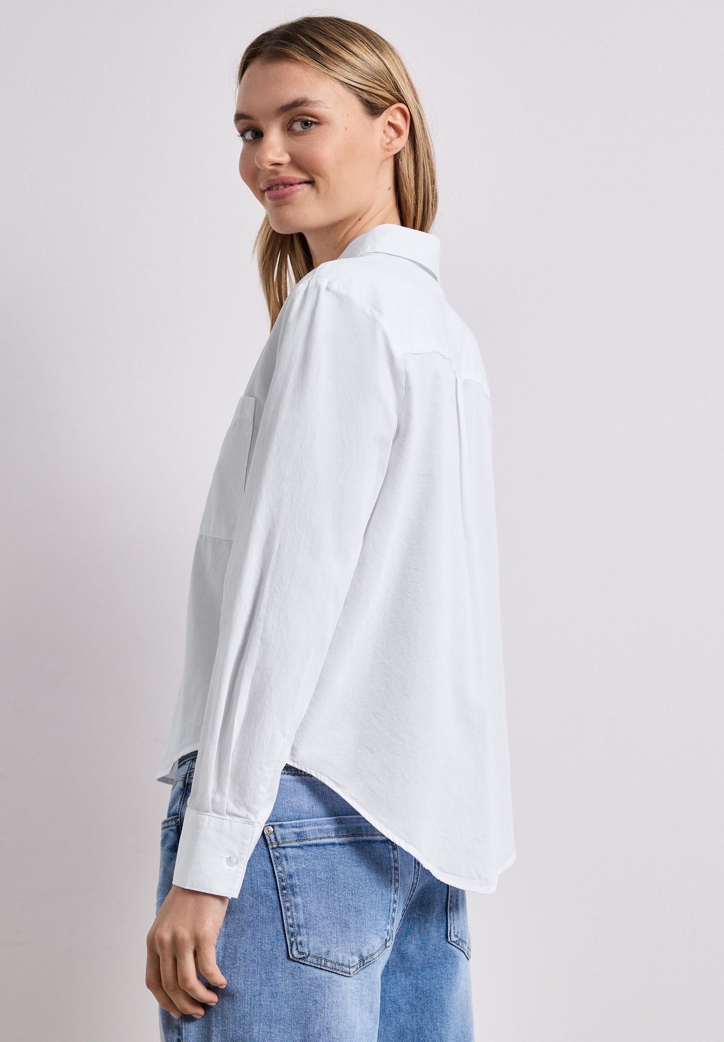 Street One - Langarm Bluse mit Hemdkragen aus Twill - Farbe: White