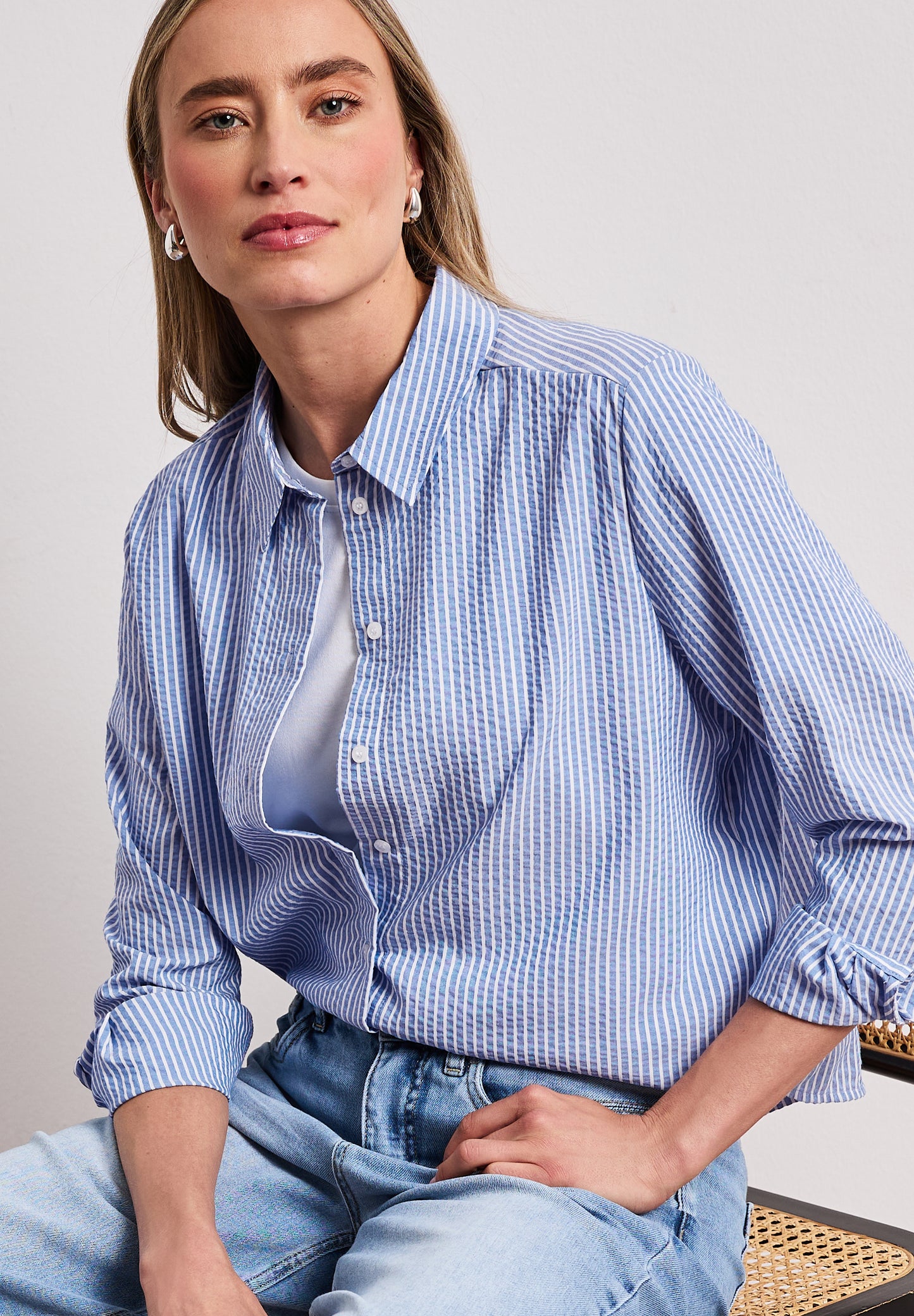 Street One - Langarm Bluse aus Seersuckerqualität - Farbe: original blue