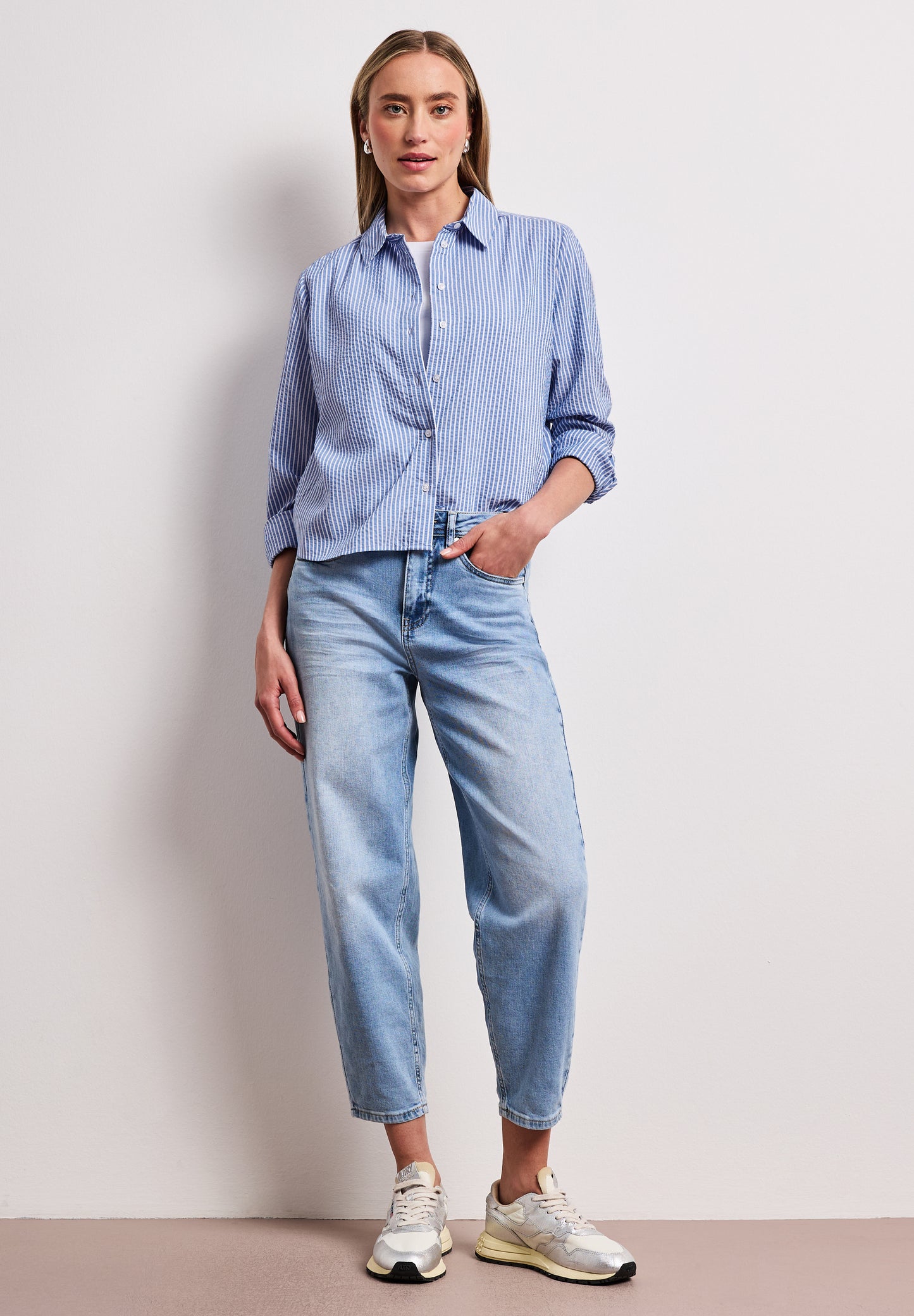 Street One - Langarm Bluse aus Seersuckerqualität - Farbe: original blue