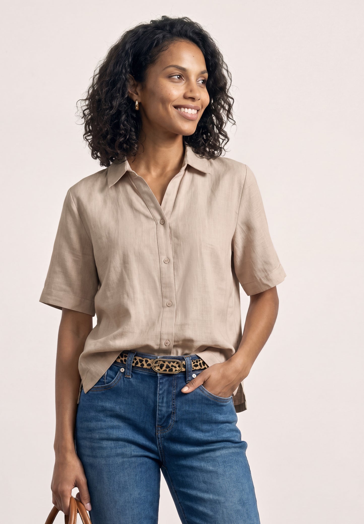 Street One - Kurzarm Hemdbluse in Unifarbe - Farbe: clay sand