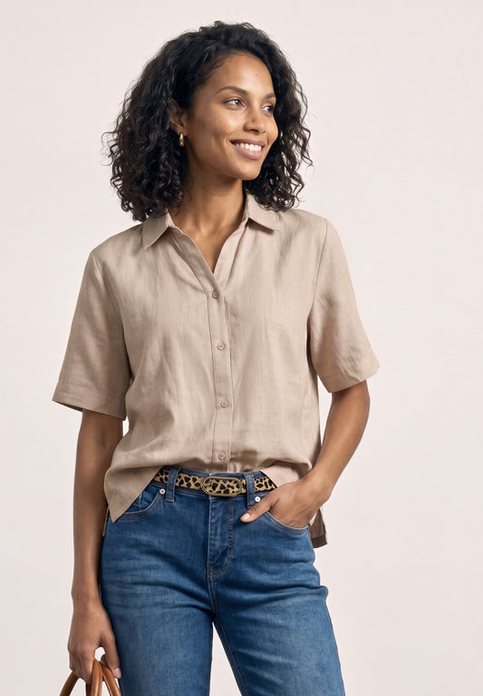 Street One - Kurzarm Hemdbluse in Unifarbe - Farbe: clay sand