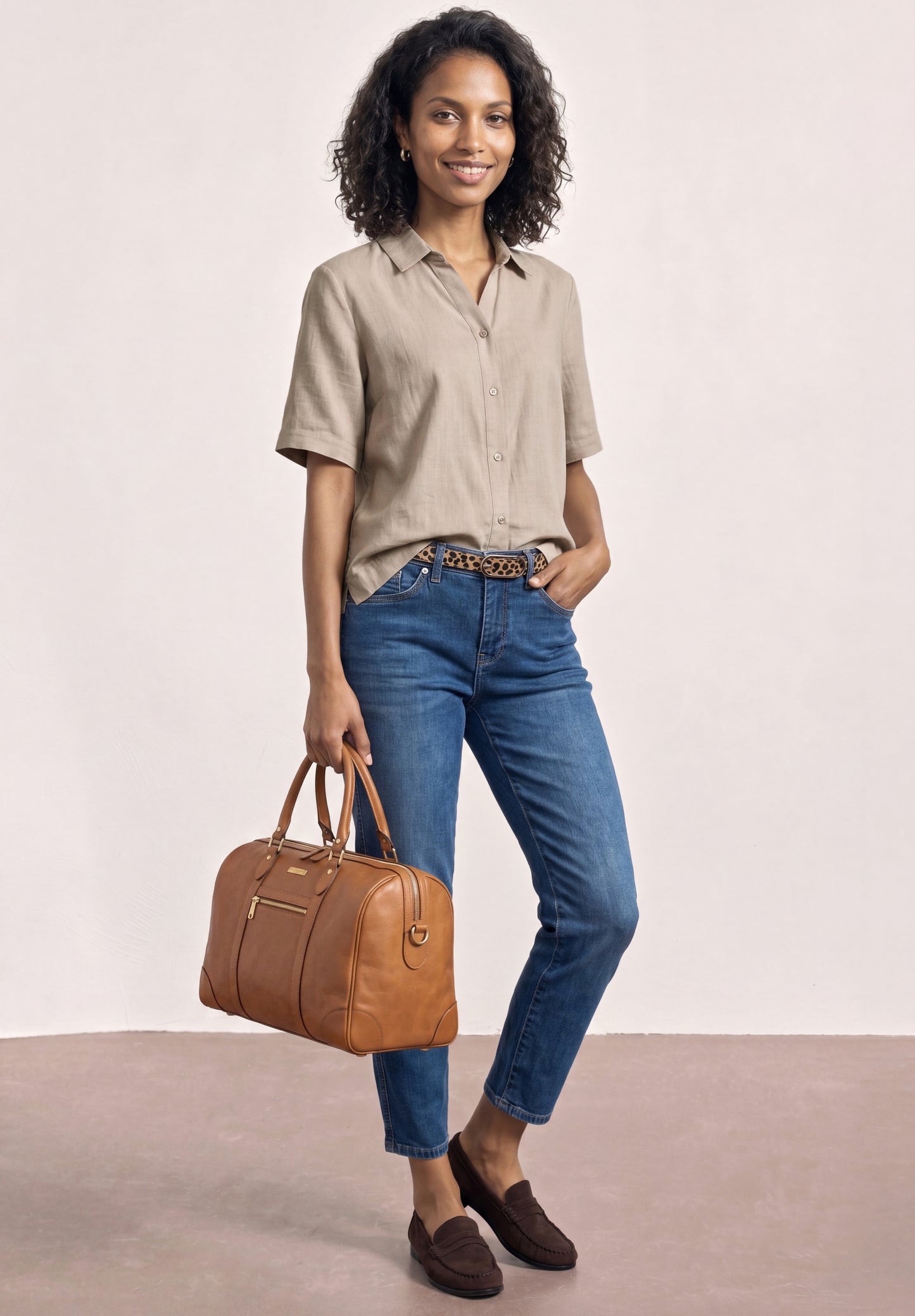 Street One - Kurzarm Hemdbluse in Unifarbe - Farbe: clay sand