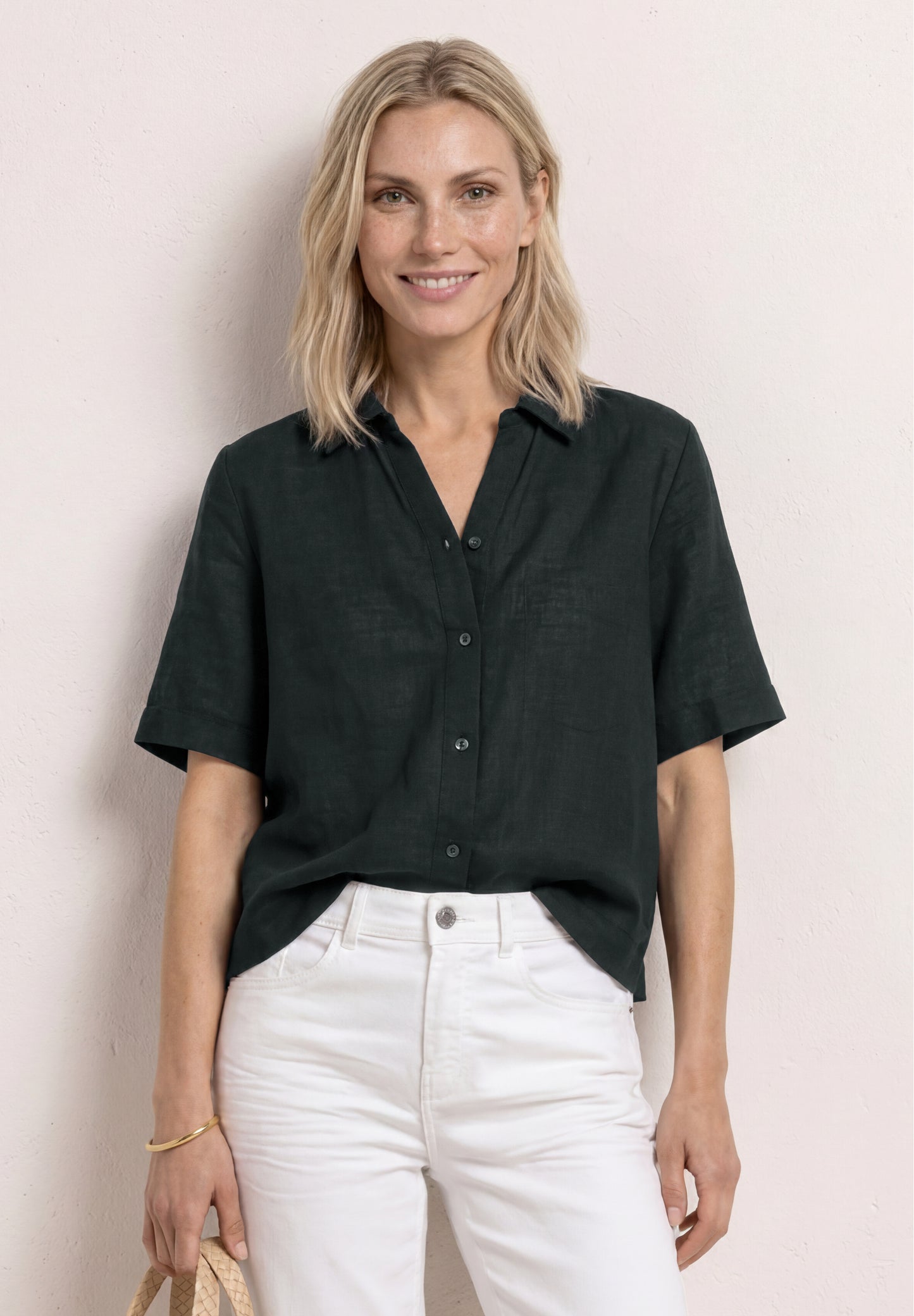 Street One - Kurzarm Hemdbluse in Unifarbe - Farbe: deep bound green