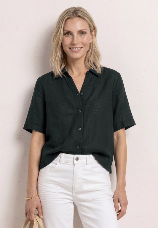 Street One - Kurzarm Hemdbluse in Unifarbe - Farbe: deep bound green