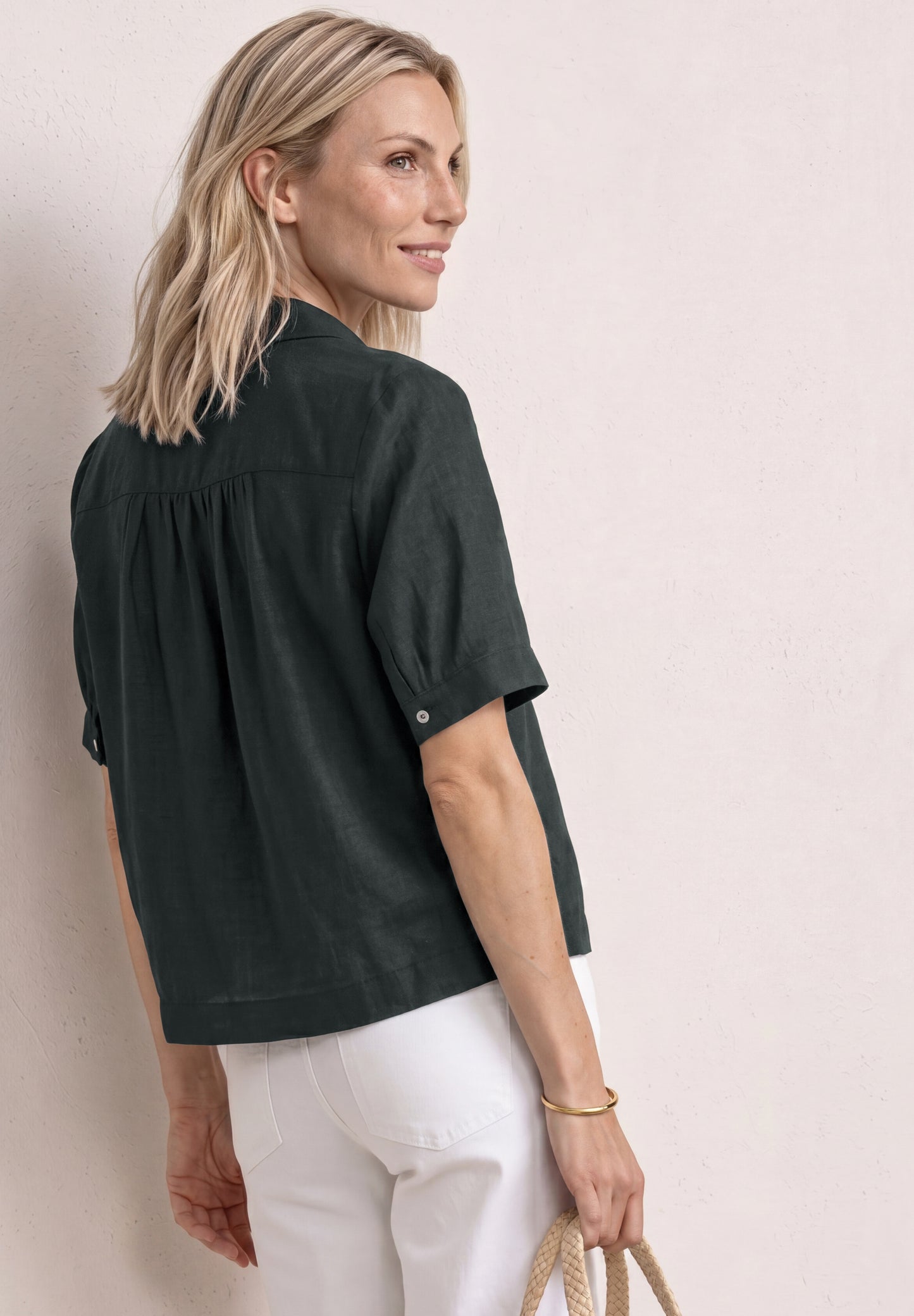 Street One - Kurzarm Hemdbluse in Unifarbe - Farbe: deep bound green