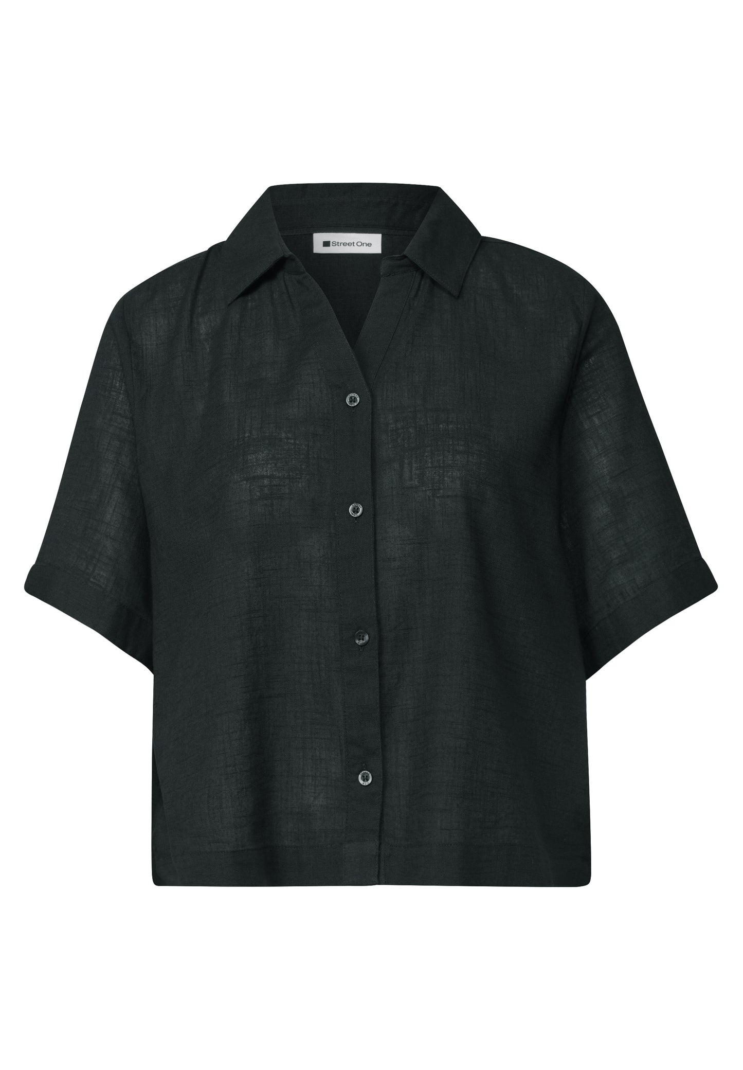 Street One - Kurzarm Hemdbluse in Unifarbe - Farbe: deep bound green