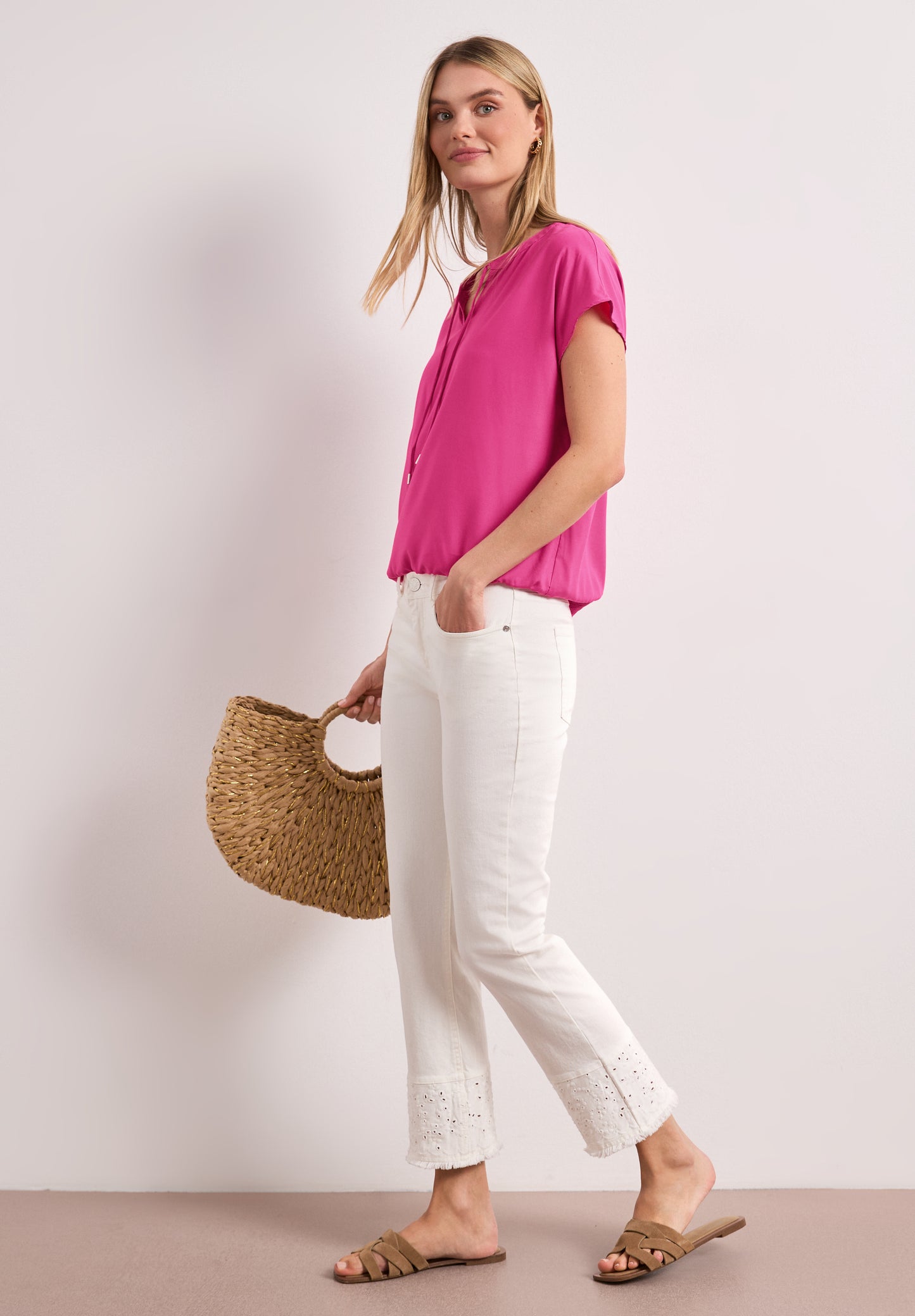 Street One - Blusenshirt mit Split Neck und Smokdetail - Farbe: magenta dream