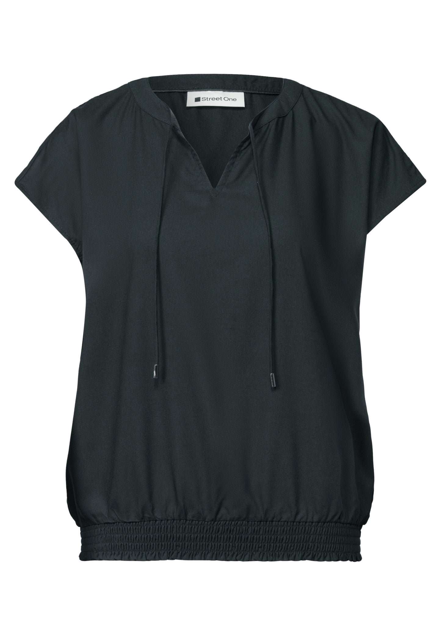 Street One - Blusenshirt mit Split Neck und Smokdetail - Farbe: deep bound green