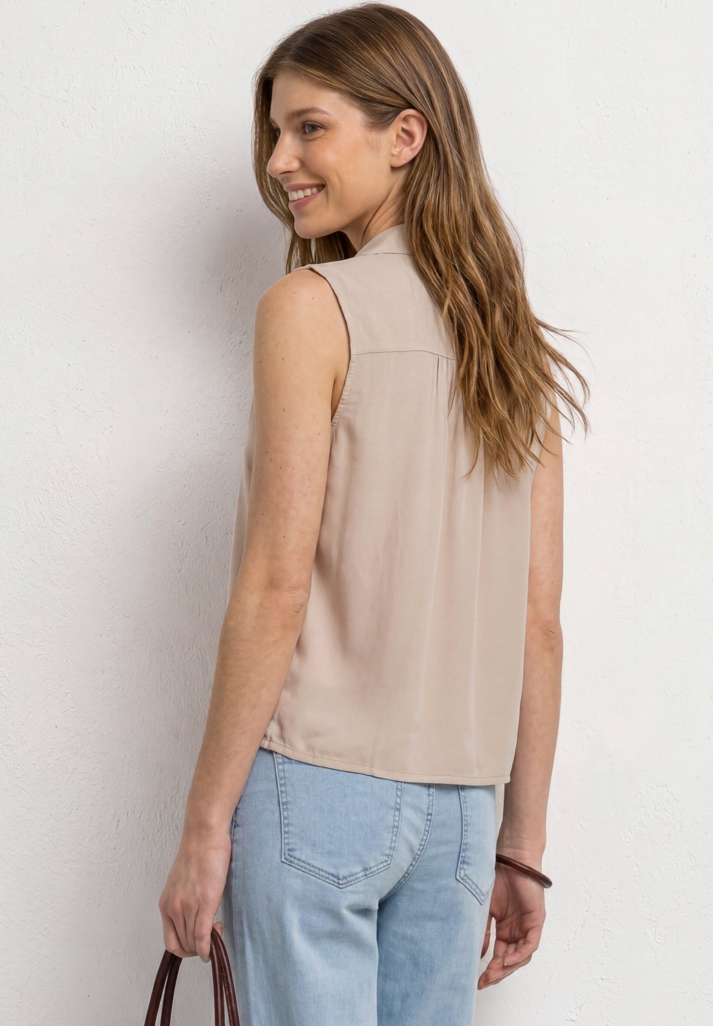 Street One - Blusentop mit Bowling-Kragen und Knoten - Farbe: clay sand