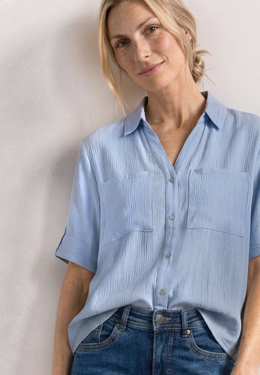 Street One - Kurzarm Hemdbluse mit Turn-Up-Details - Farbe: Blau