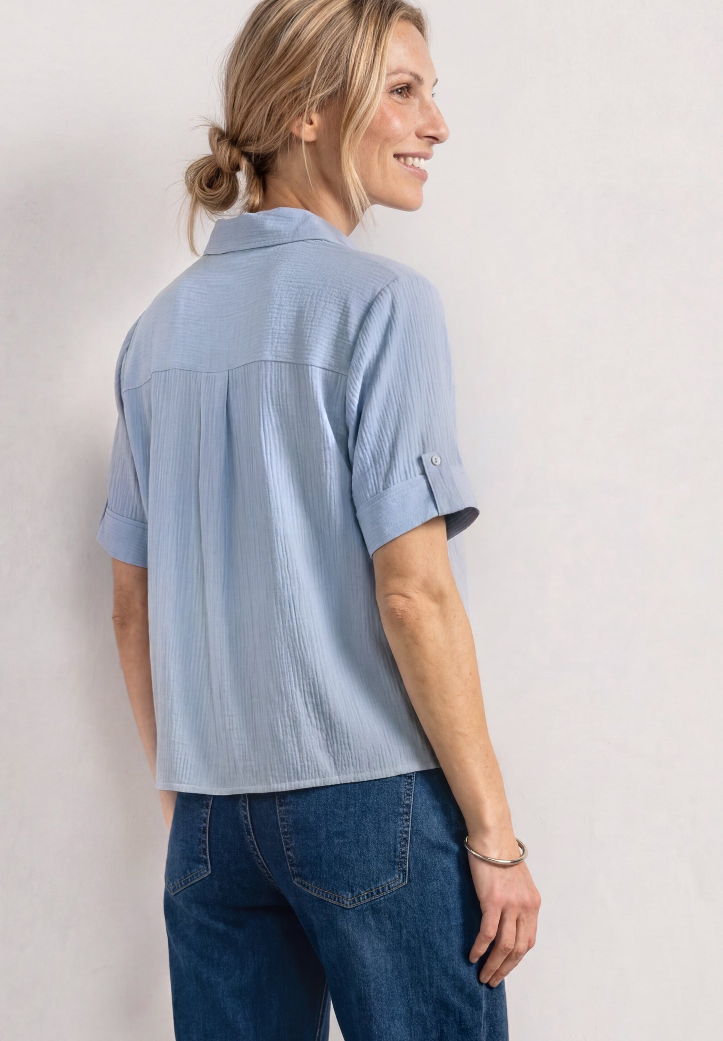 Street One - Kurzarm Hemdbluse mit Turn-Up-Details - Farbe: Blau