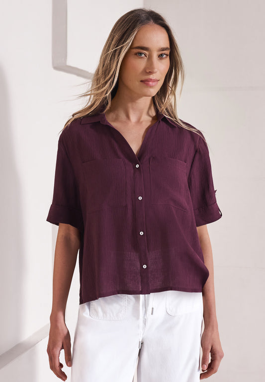 Street One - Kurzarm Hemdbluse mit Turn-Up-Details - Farbe: rustic rouge