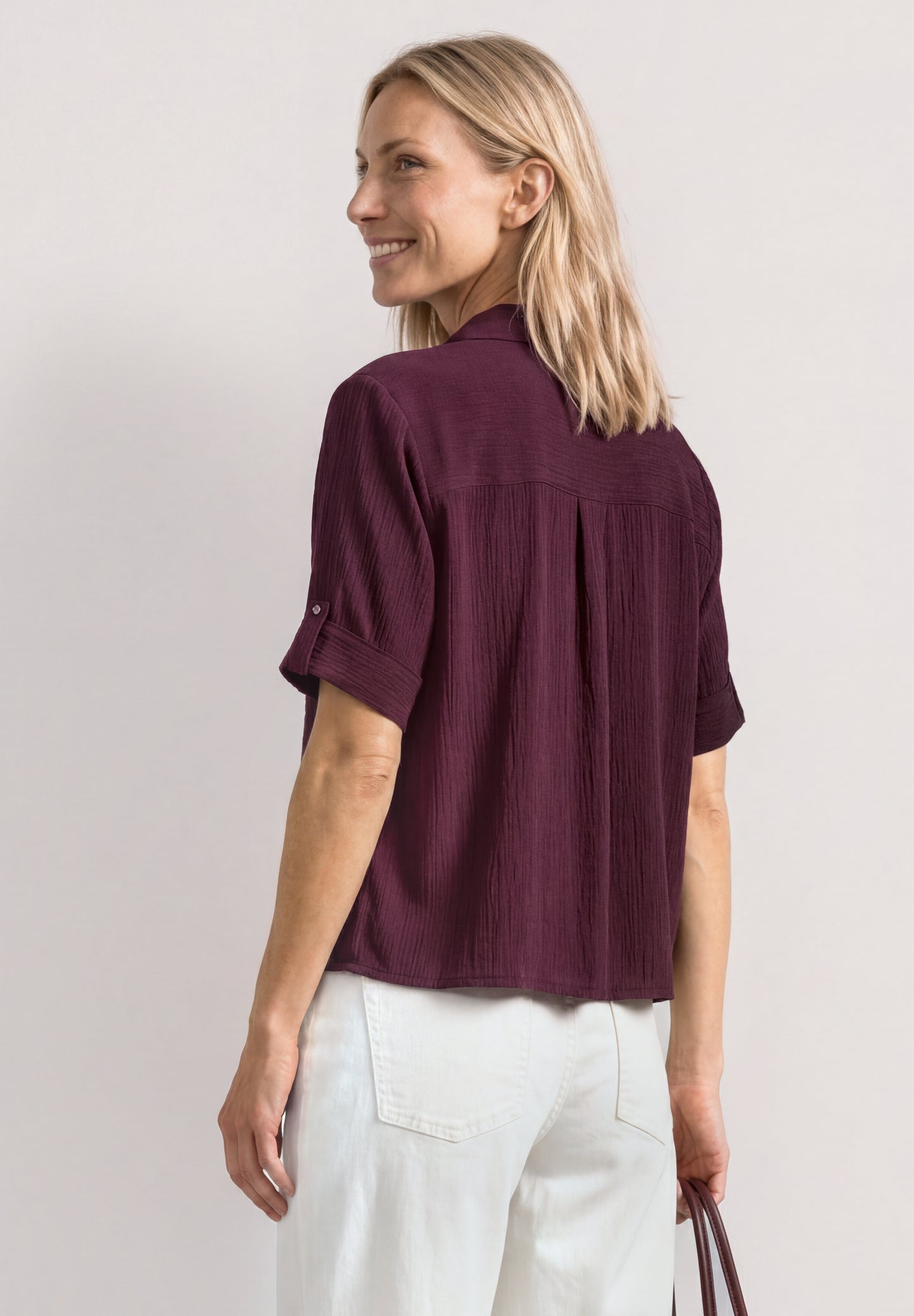 Street One - Kurzarm Hemdbluse mit Turn-Up-Details - Farbe: rustic rouge