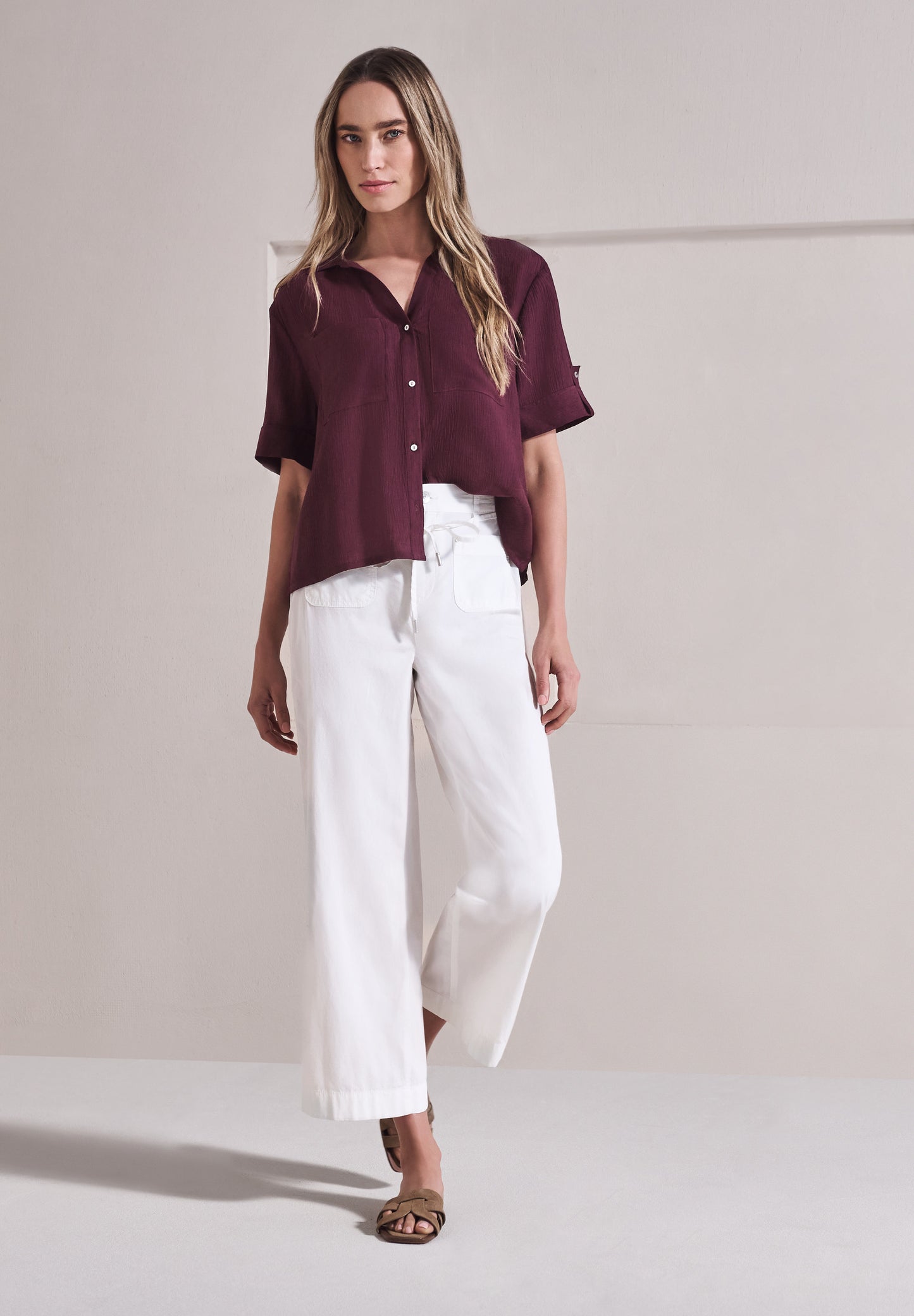 Street One - Kurzarm Hemdbluse mit Turn-Up-Details - Farbe: rustic rouge