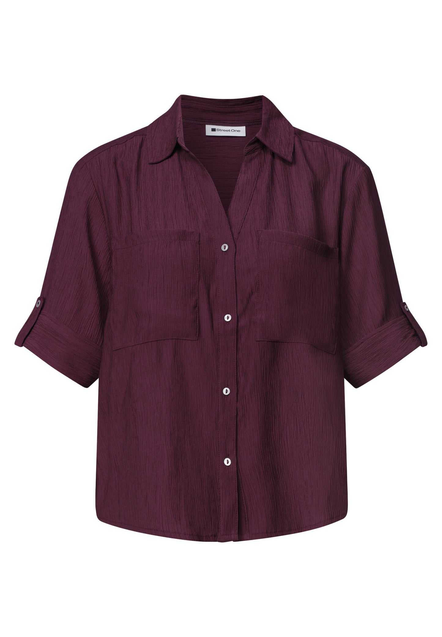 Street One - Kurzarm Hemdbluse mit Turn-Up-Details - Farbe: rustic rouge