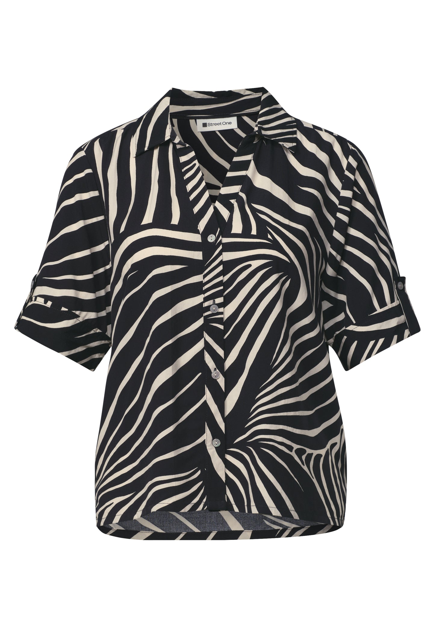 Street One - Kurzarm Hemdbluse mit Turn-Up-Details - Farbe: Black