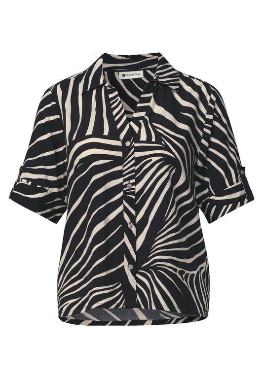 Street One - Kurzarm Hemdbluse mit Turn-Up-Details - Farbe: Black